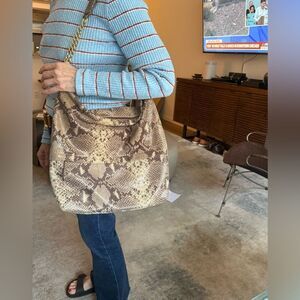 NWOT Cynthia Rowley Leather Python Print Hobo Shoulder Bag. Brown/Tan.
